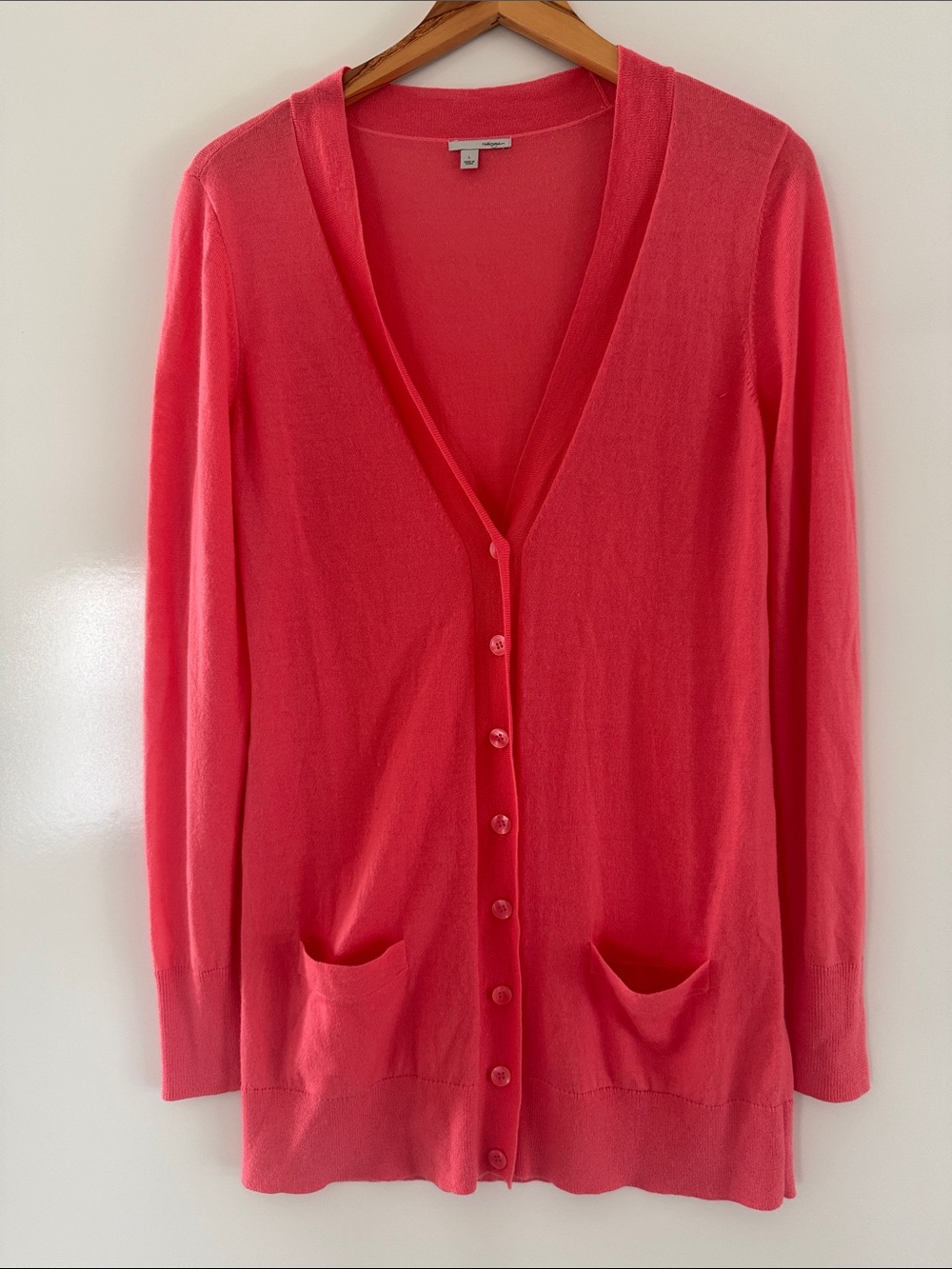 Halogen Cardigan Women’s Large Button Front Knit Long Sleeve Pink Pockets Long